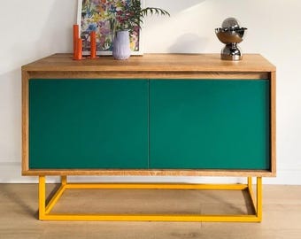 Solid Oak Modern Sideboard, Green Designer Credenza,  Handmade TV Cabinet, Contemporary Furniture