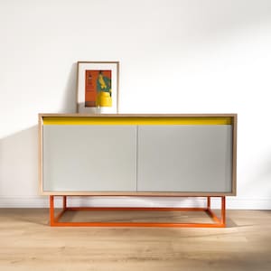 Modern sideboard, yellow, grey, 2 doors