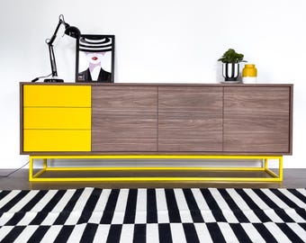 Modern sideboard - walnut, yellow