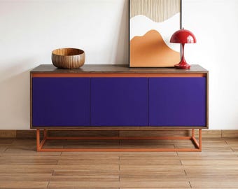 Modern walnut, blue sideboard – Stylish & functional storage