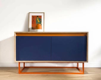 Modern Blue Orange Sideboard, 2 Door Cabinet, Mid Century Modern Credenza, Storage Furniture