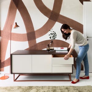 Modern Dark Oak & Beige Sideboard