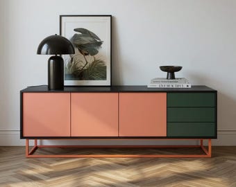 Mid Century Modern Sideboard, 3 Door 3 Drawer Cabinet, Contemporary Storage Console