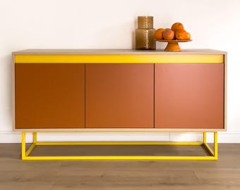 Modern Oak Sideboard, Orange Cabinet, Stylish Functional Storage, Contemporary Credenza