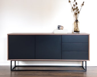 Modern Black Walnut Sideboard Credenza, Contemporary Storage Furniture