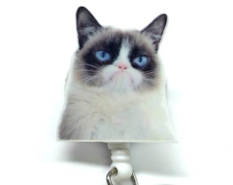 Grumpy Cat ID Badge Reel. Medical Pediatric Nurse, teacher, office, doctor, lab tech, RN, MA, coworker gift! Secret Santa Dirty Santa Gift!