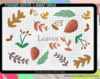 Leaves2 PRINTABLE STICKERS, sticker aesthetic, digital planner, goodnotes stickers, stickers sheet, digital clipart, GoodNotes clipart
