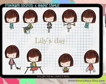 Planner girl STICKERS, printable stickers, goodnotes clipart, notability, activities planner, functional stickers, lily’s day activity