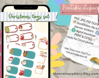 Christmas tags Set STICKERS, printable stickers, goodnote stickers, sticker sheet, digital clipart, GoodNotes clipart, digital stickers