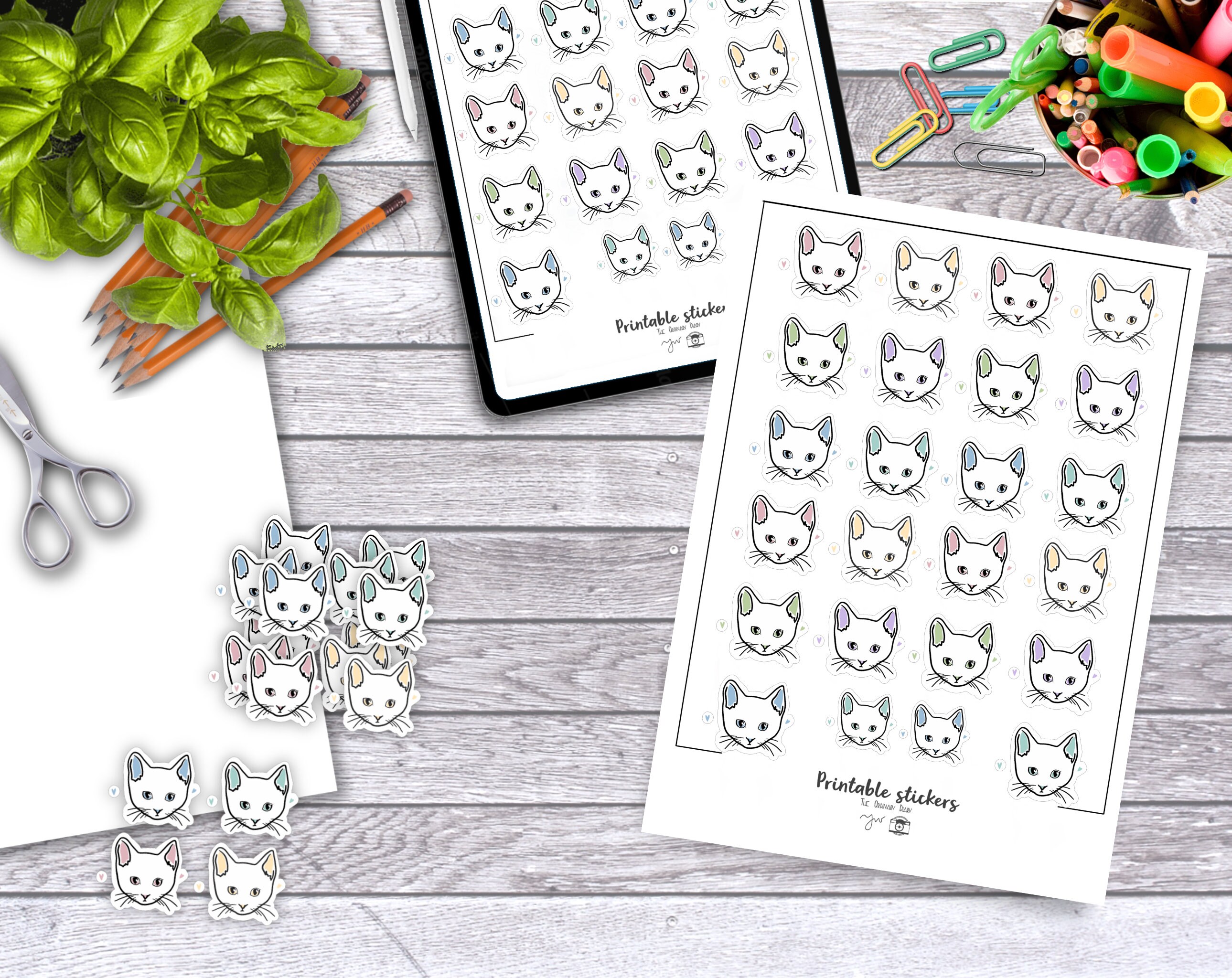 Cute Cat PRINTABLES BUNDLE Cute Cat Printable Stickers Etsy
