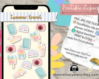 Summer travel stickers, PRINTABLE STICKERS, planner stickers, journal stickers, sticker sheet, scrapbooker gift