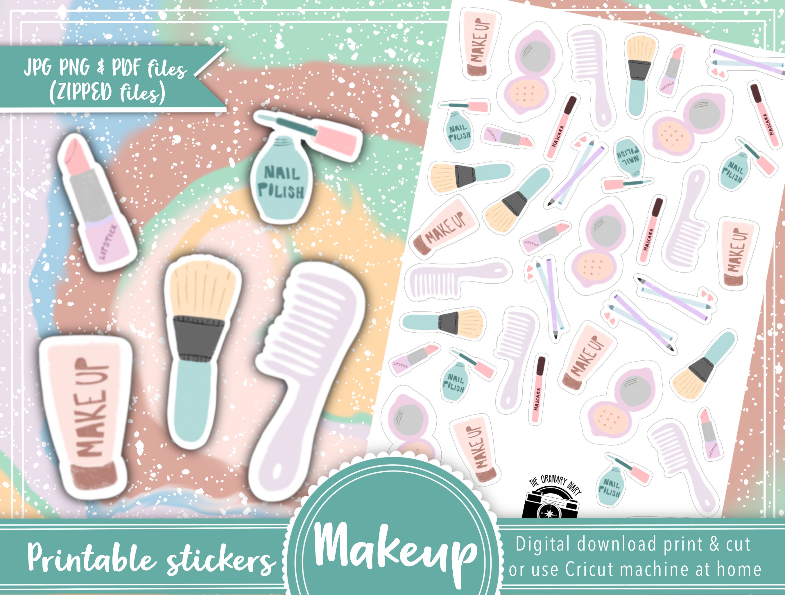 Makeup PRINTABLE STICKERS Drawing Makeup Stickers Planner Etsy
