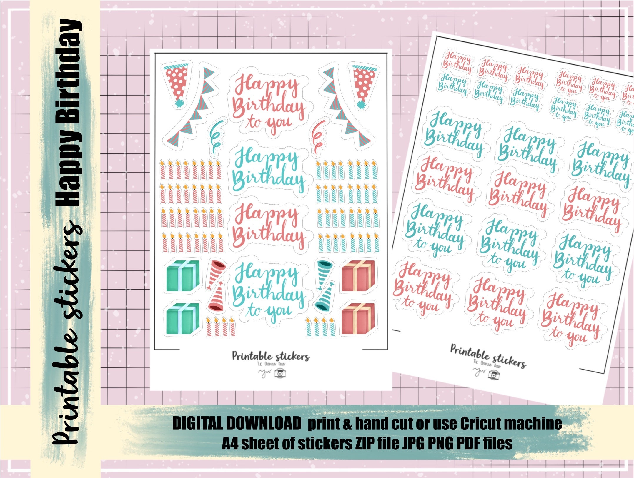 Happy Birthday printable stickers sticker sheet handcut | Etsy
