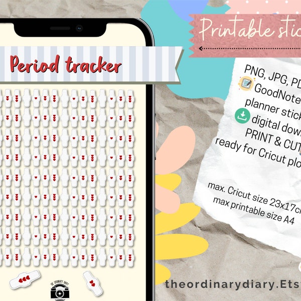 Period tracker PRINTABLES stickers, printable bundle, planners stickers, journal stickers, menstruation, monthly, sanitary pads