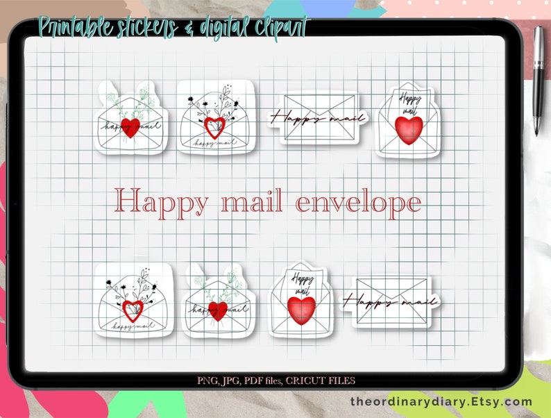 Happy mail envelope autocollants IMPRIMABLES, Happy mail imprimable bundle, feuille dautocollants, autocollants de journal de scrapbooking planner, propriétaire de petite entreprise image 1