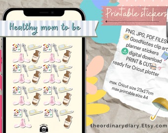 Healthy mom to be PRINTABLE stickers, printable bundle, planners stickers, journal stickers, sticker sheet, infertility stickers