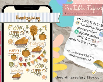 Thanksgiving STICKERS, printable stickers, goodnote stickers, sticker sheet, digital clipart, GoodNotes clipart, digital stickers