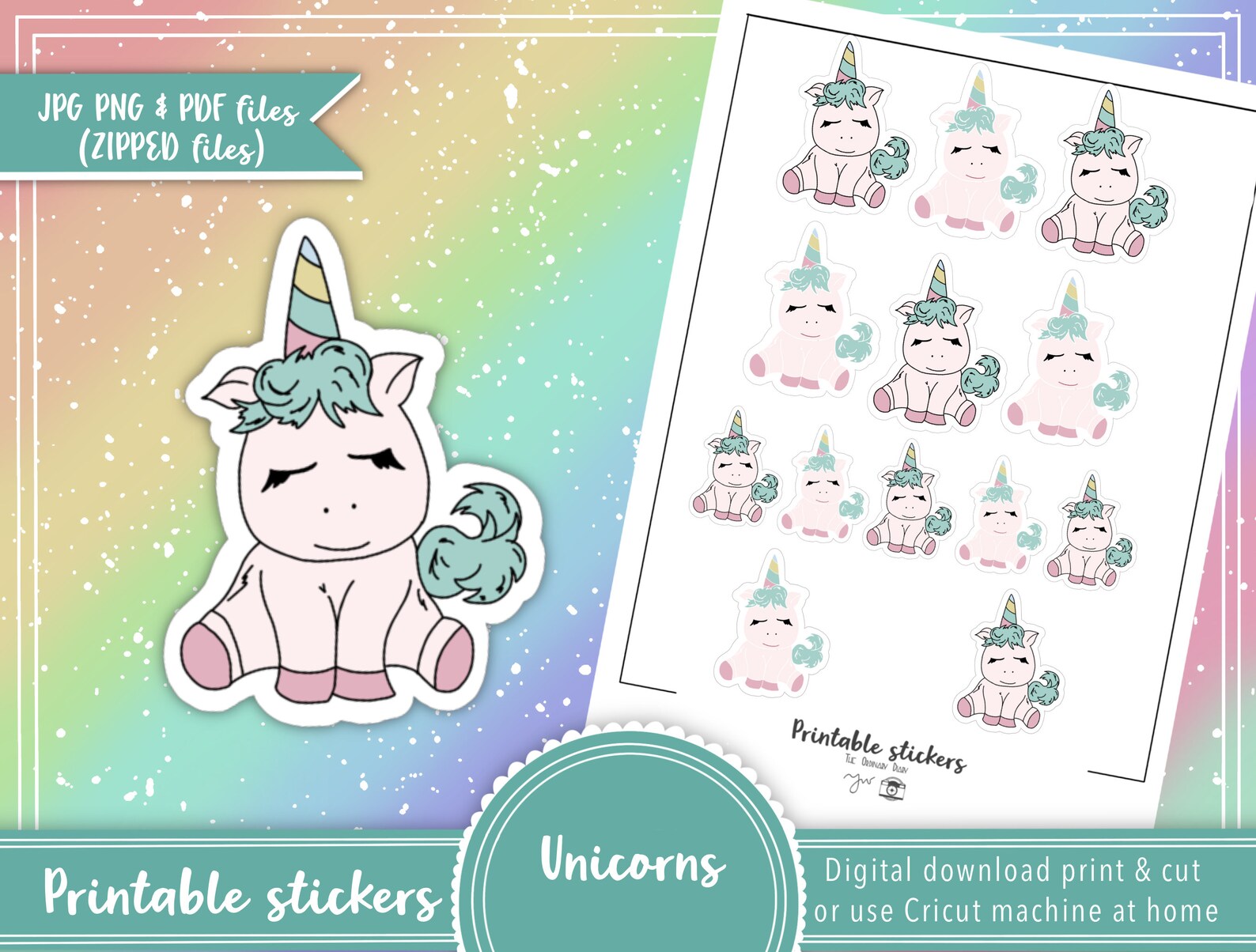 Unicorns PRINTABLE BUNDLE printable stickers planners | Etsy