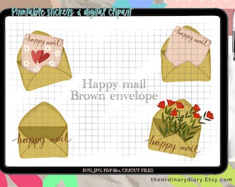 Happy mail Brown envelope STICKERS, printable stickers, goodnote stickers, sticker sheet, small business owner, business booster