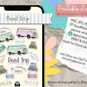 Road trip PRINTABLE BUNDLE, printable stickers, planners stickers, journal stickers, sticker sheet,