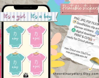 It’s a girl PRINTABLE stickers, planners stickers, journal stickers, sticker sheet, it’s a boy stickers, It’s a girl, it's a boy, scrapbook