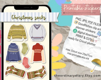 Christmas socks STICKERS, printable stickers, goodnotes stickers, sticker sheet, christmas ugly sweater, notability, clipart, instastories