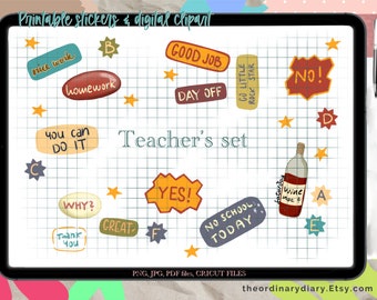 Teachers set STICKERS, printable stickers, goodnotes stickers, sticker sheet, planner tag, notability, clipart, lschool stickers, teacher