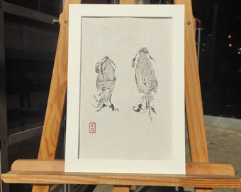CALAMARES - Original gyotaku, traditional japanese art. 40cm x 28cm