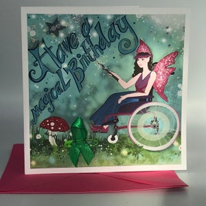 Joyeux anniversaire fille féerique en fauteuil roulant