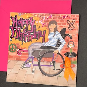 Joyeux anniversaire fauteuil roulant carte de femme femme