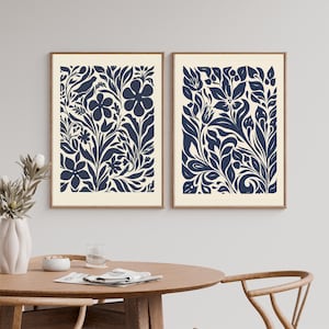 Blue and White Print, Navy Home Decor, Floral Wall Art, Botanical Print, Boho Wall Art, Modern Printable Gift, Digital Download