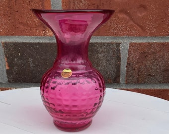 Vintage Rossi Glass, cranberry glass, small vase, blown glass