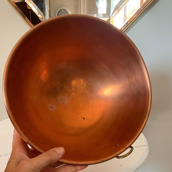 Vintage Copper Bowl, hanging, large, solid copper, copper kitchen, rustic decor