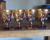 Vintage carnival glass set of wine glasses, 4 small size, irredescent, beauiful thumbprint, imperial glass