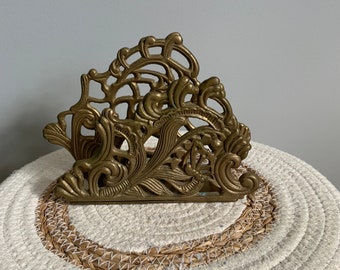 Vintage brass napkin holder, art nouveau style, teleflora 1983