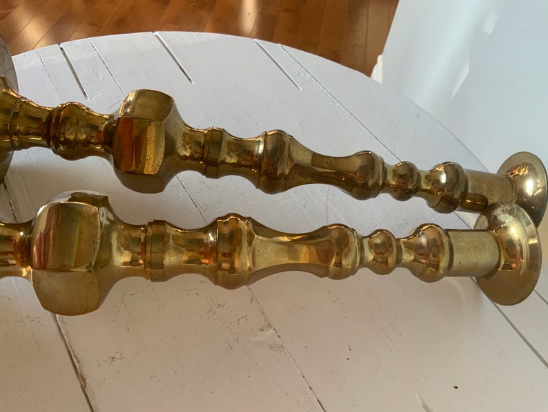 Large brass candlesticks, candle holders, set of four, vintage, boho home decor, mcm decor image 9