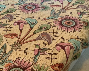 Handmade blanket, coverlet, throw, bedspread, two sided, flowers, birds