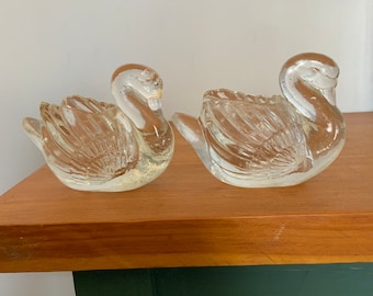 Pair of crystal swans, vintage, made in Taiwan, trinket holder