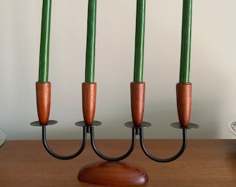 Vintage danish modern teak candle stick holder, mid century modern