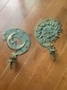 Vintage Celestial Wall Sconces, Brass and Green, set of 2 Wall Candle Holders or Candelabras, Sun and Moon 
