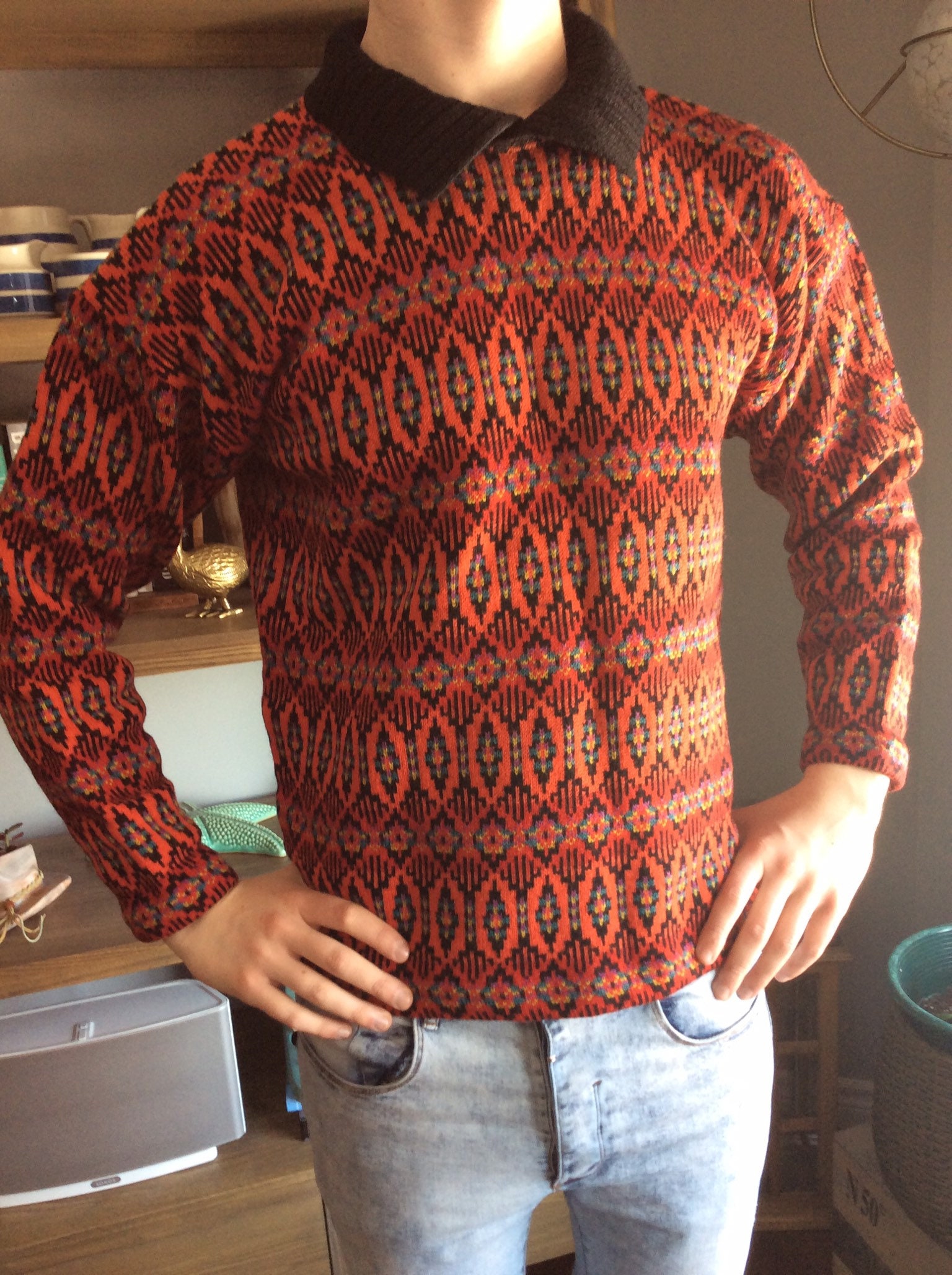 Figgjo Norwegian wool sweater pretty colorful Made in | Etsy