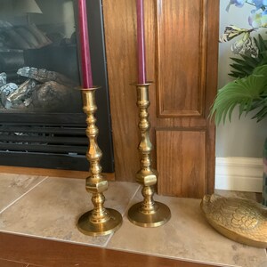 Large brass candlesticks, candle holders, set of four, vintage, boho home decor, mcm decor image 4