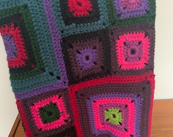 Handmade granny square throw, vibrant colours