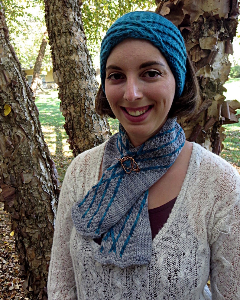 Knit light grey teal scarf asymmetrical striped scarf copper | Etsy