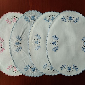 Embroidered Oval 11&quot;x8&quot; Table Topper, Doily, Handmade Coaster with Hungarian, Kalocsa Motives with Multiple Color Variations.