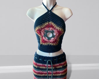 Crochet Starburst Top and Mid-rise Mini Skirt Set (Small/Medium)