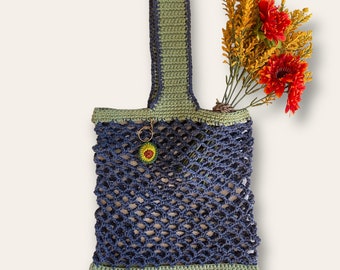 100% Cotton Crochet Market Bag W/ Handmade Avocado Keychain