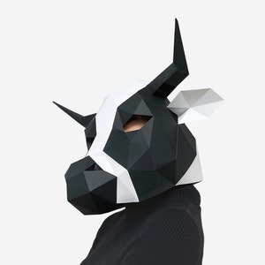Maschera di mucca fai da te - Lavoretto fai da te per bambini e adulti, maschera di animale cosplay stampabile, costume da animale da fattoria, maschera di mucca scaricabile, lavoretto di Halloween