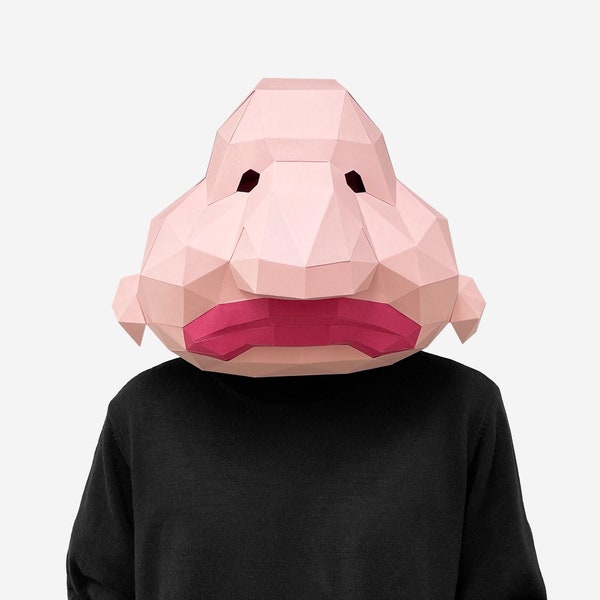 Blobfish Mask, Fish Paper Craft Template, DIY Printable Animal Mask, Instant Pdf Download, 3D Low Poly Masks, Origami Mask, Gift Idea