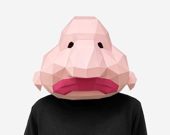 Blobfisch Maske, Fisch Papiervorlage, DIY druckbare Tiermaske, Sofortiger Pdf Download, 3D Low Poly Masken, Origami Maske, Geschenkidee